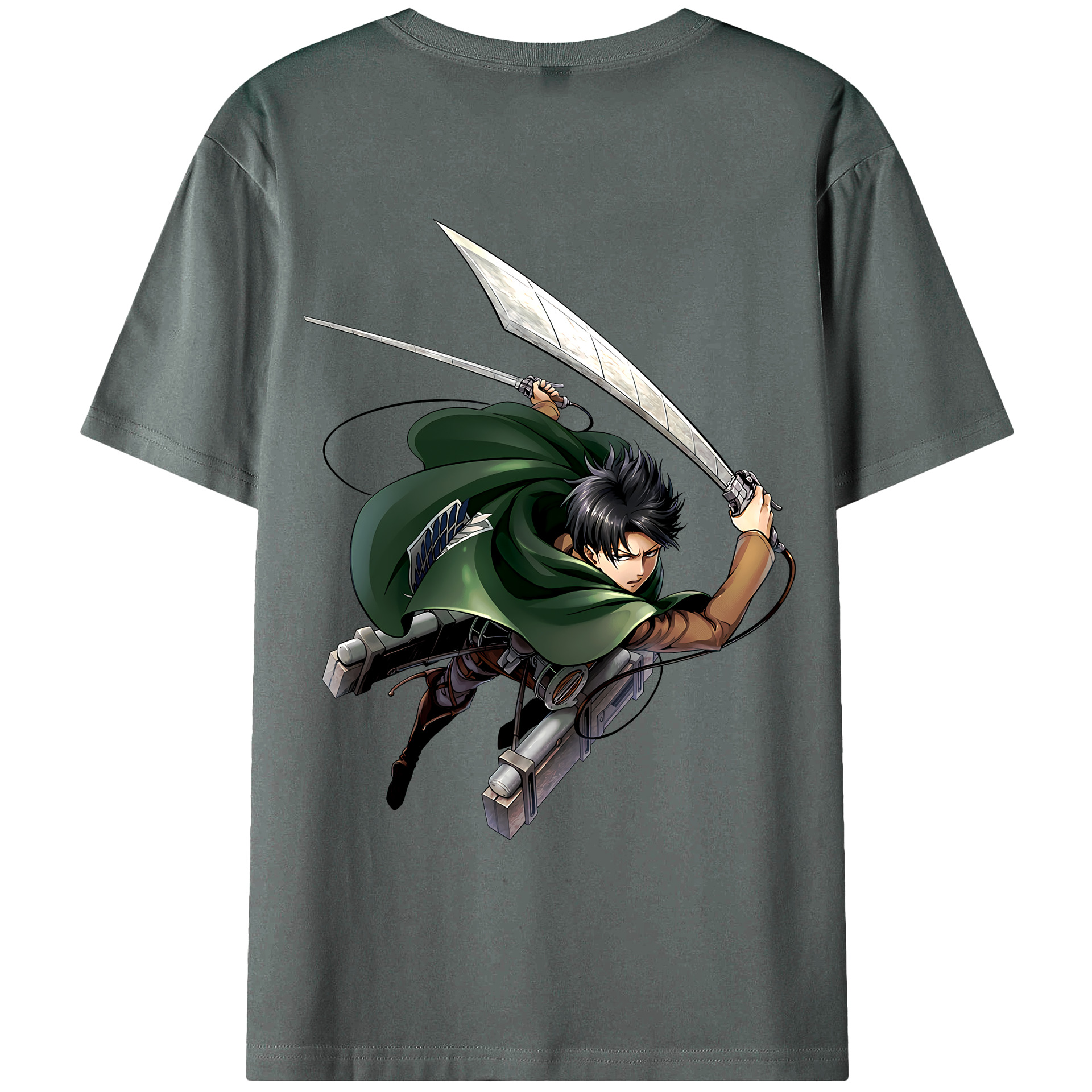 （画像用） 進撃の巨人 リヴァイ·アッカーマン Attack on Titan Levi Ackerman 綿100％ メンズ半袖Tシャツ（バックプリント） 通気性